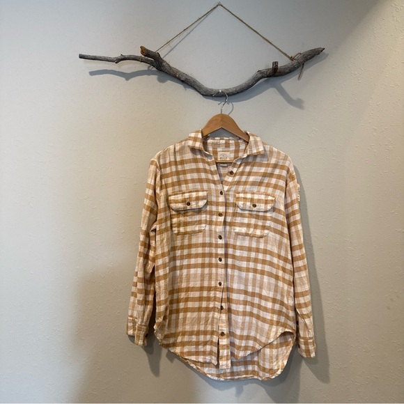 Billabong So Stoked Button-Down Flannel Shirt in Tan and White - Picture 5 of 14